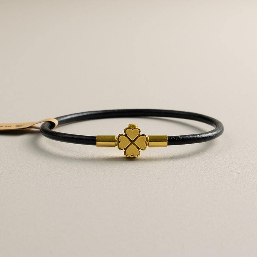 BLKSMTH BLKSMTH 18K Gold Plated Leather Style Lucky Four-Leaf Clover Bracelet For Women