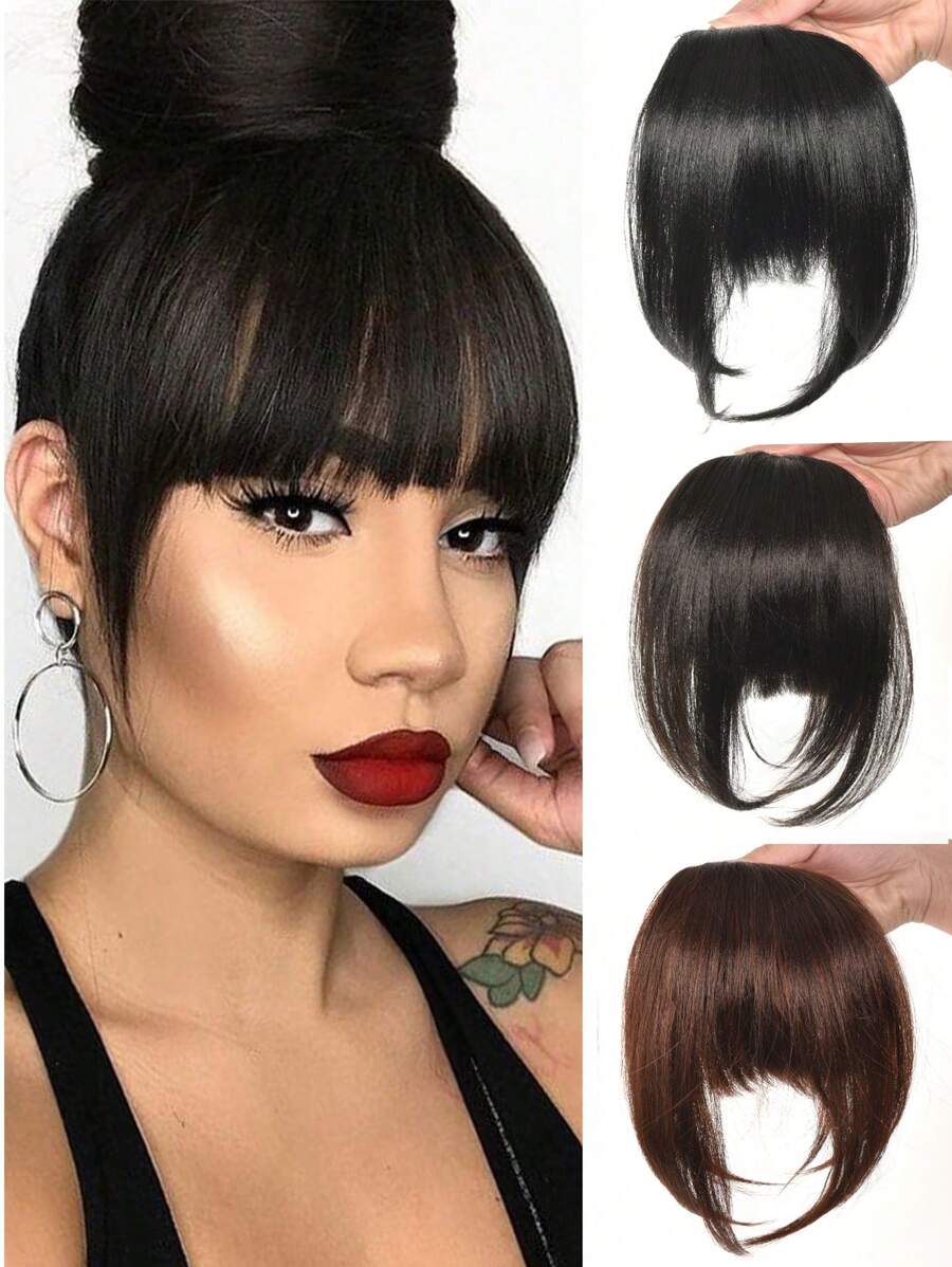 Synthetic Women's Hair Short Straight Bangs Natural Fake Wig Clip In Hairpieces For Black Heat Resistant Fiber