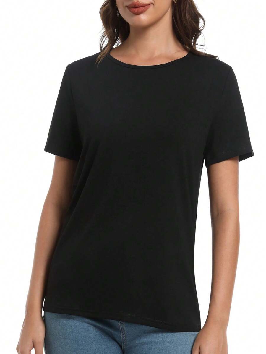 HIGHFINE Women's Short Sleeve Basic Shirt Round Neck T-Shirt Loose Fit Fashion Top Casual Summer Wear