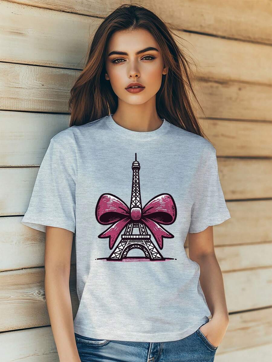Women'sValentine's Day Romance Love Cartoon Print T-Shirt Fashion Short Sleeve Round-Neck Slm Fit Tops Summer Casual Streetwear