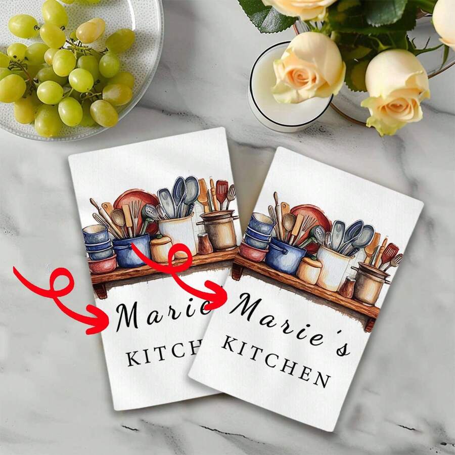2PCS Personalized Dish Towel - Custom Tea Towel - Kitchen Decor - New Couple Gift - Wedding Gift - Family Name Kitchen Towel - Housewarming Gift