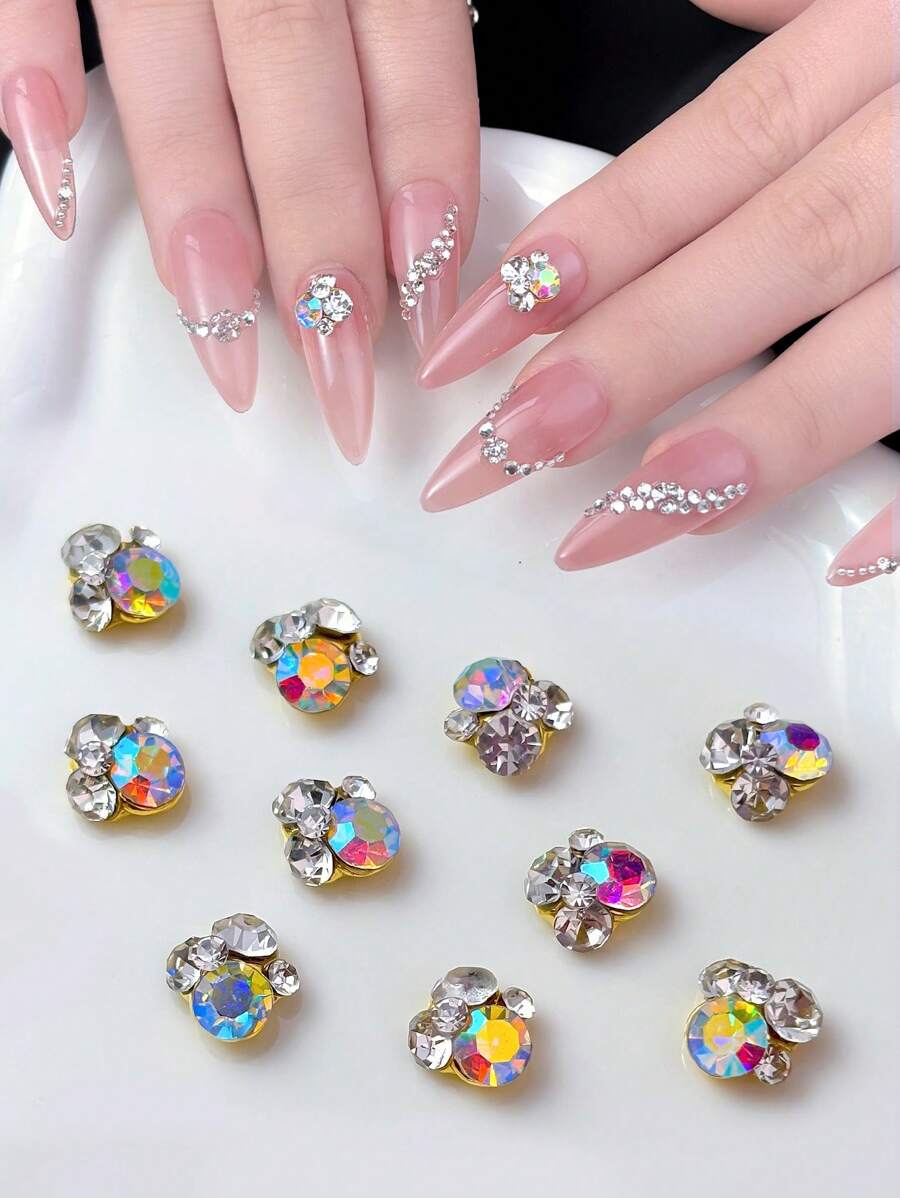 10pcs 3D Nail Art AB Rhinestone Nail Decoration Nail Gem Nail Art Accessories Suitable For Women And Girls Nail Art Jewelry