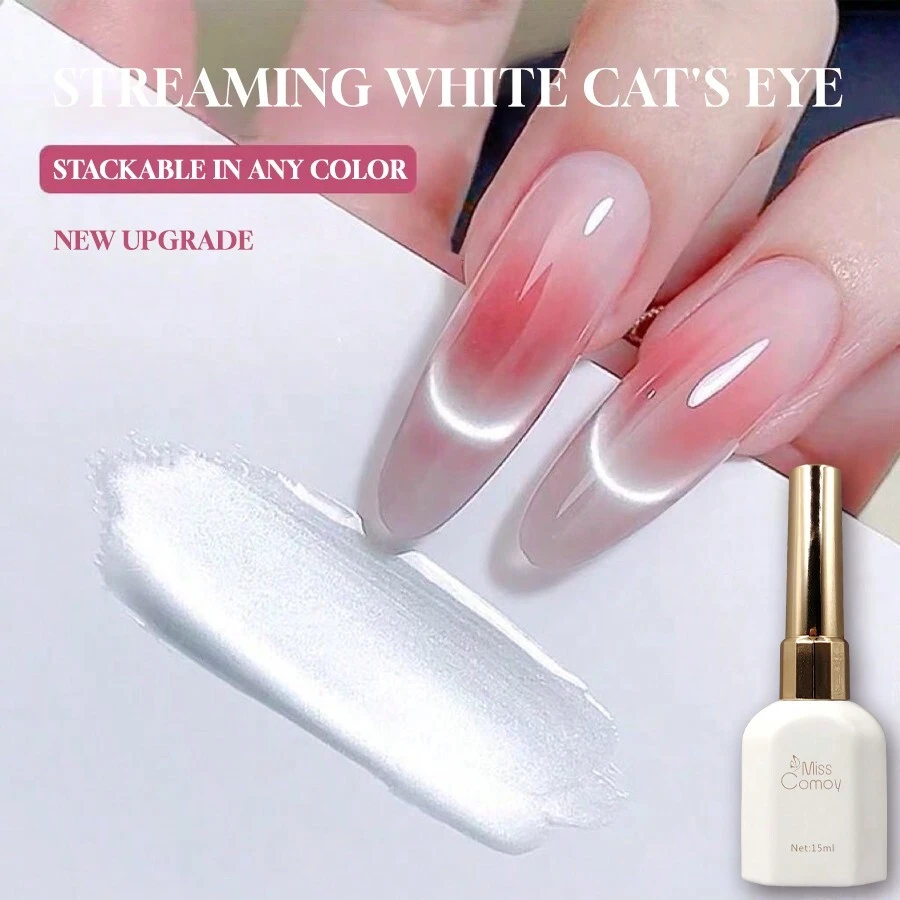 Esmalte para Unhas Miss Comoy, Garrafa Grande de 15 ml, Olho de Gato Branco Fluido, Nova Vermelha Hot Flash, Cola de Olho de Gato com Espelhado e Porcelana Delicada, Pó Magnético Cinza e Preto Variado, Cola de Olho de Gato para Salão de Beleza DIY e de Uso Comum