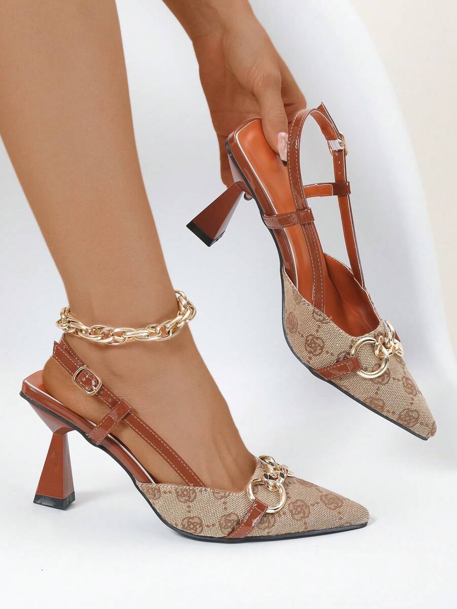 Tacones altos de punta fina con decoración de hebilla metálica para mujer, estilo versátil adecuado para ocasiones formales, citas, fiestas y trabajo