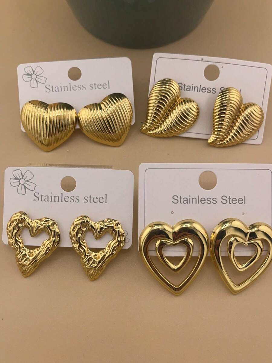 1 par/4 pares de aretes minimalistas con forma de corazón y flor geométrica, aretes mini ligeros y compactos de nicho coreano para mujeres