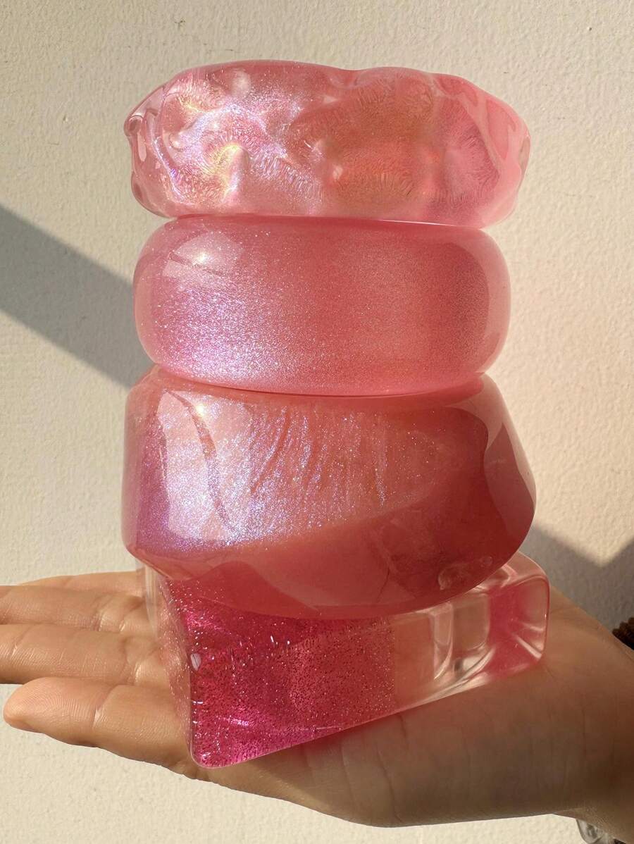 1 pièce Bracelet en résine asymétrique géométrique rose dégradé rêveur et pailleté, convient pour les vacances et pour un port quotidien