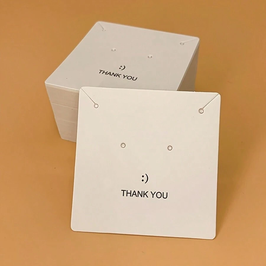 KMEOSCH 50/100 unidades Tarjetas para Aretes, Tarjetas Portadoras de Aretes de 2.36 in x 2.36 in con Etiquetas Colgantes de Agradecimiento, Etiquetas en Blanco para Aretes para Venta, Artesanía DIY de Joyería Colgante