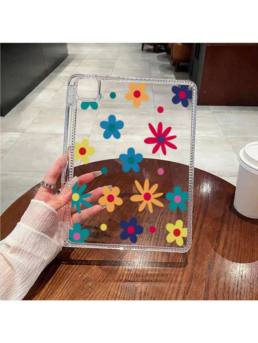 Ditsy Floral, Clear Backing Protective Case, Compatible With Ipad 10th Gen 10.9", 2024 Air 6, 2024 Pro 11" And More, With Pencil Slot, Transparent Acrylic Bottom Shell, Anti-Bend And Anti-Drop