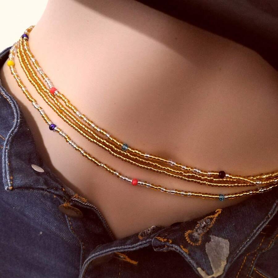4pcs/Set Women Beaded Waist Chain Set - Simple & Vacation Vibe, Without Plating, Beads Made Of Main Materials, Suitable For Daily And Party Wear