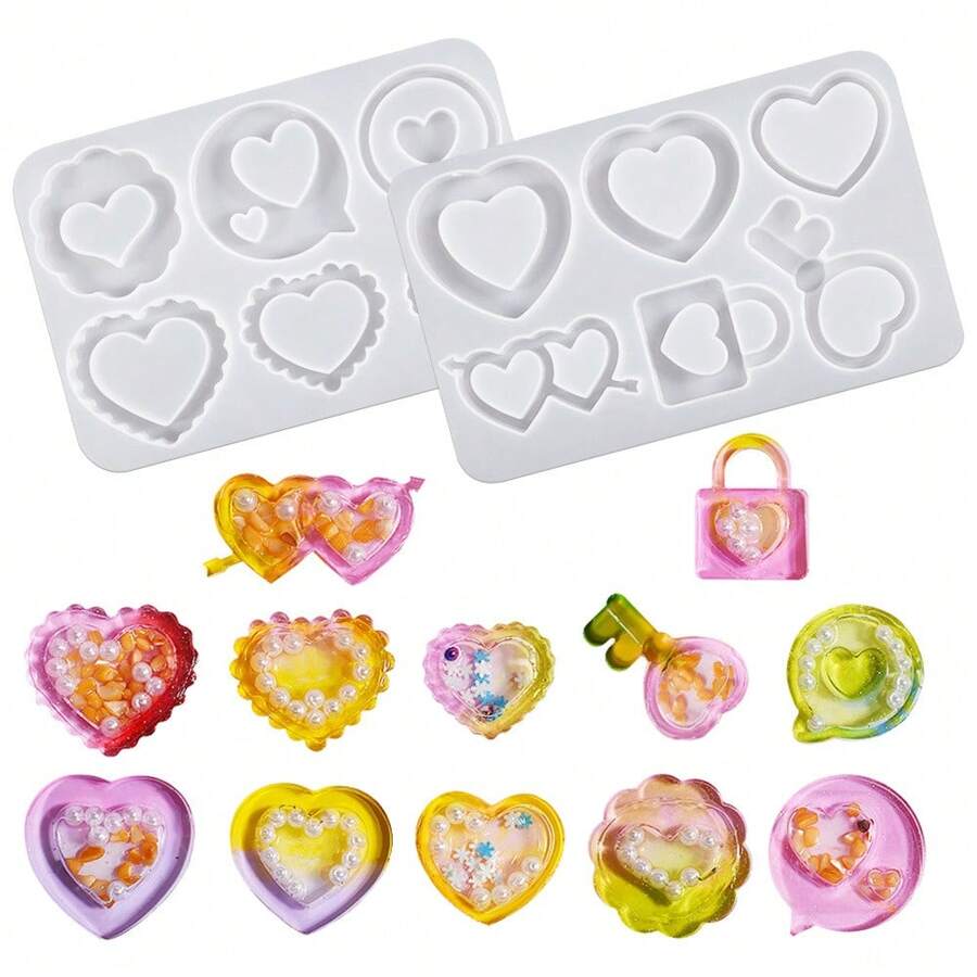 1 pieza Molde de corazón con arena que fluye para DIY de pegamento de cristales, molde de silicona con forma de corazón para llavero, colgante y regalos