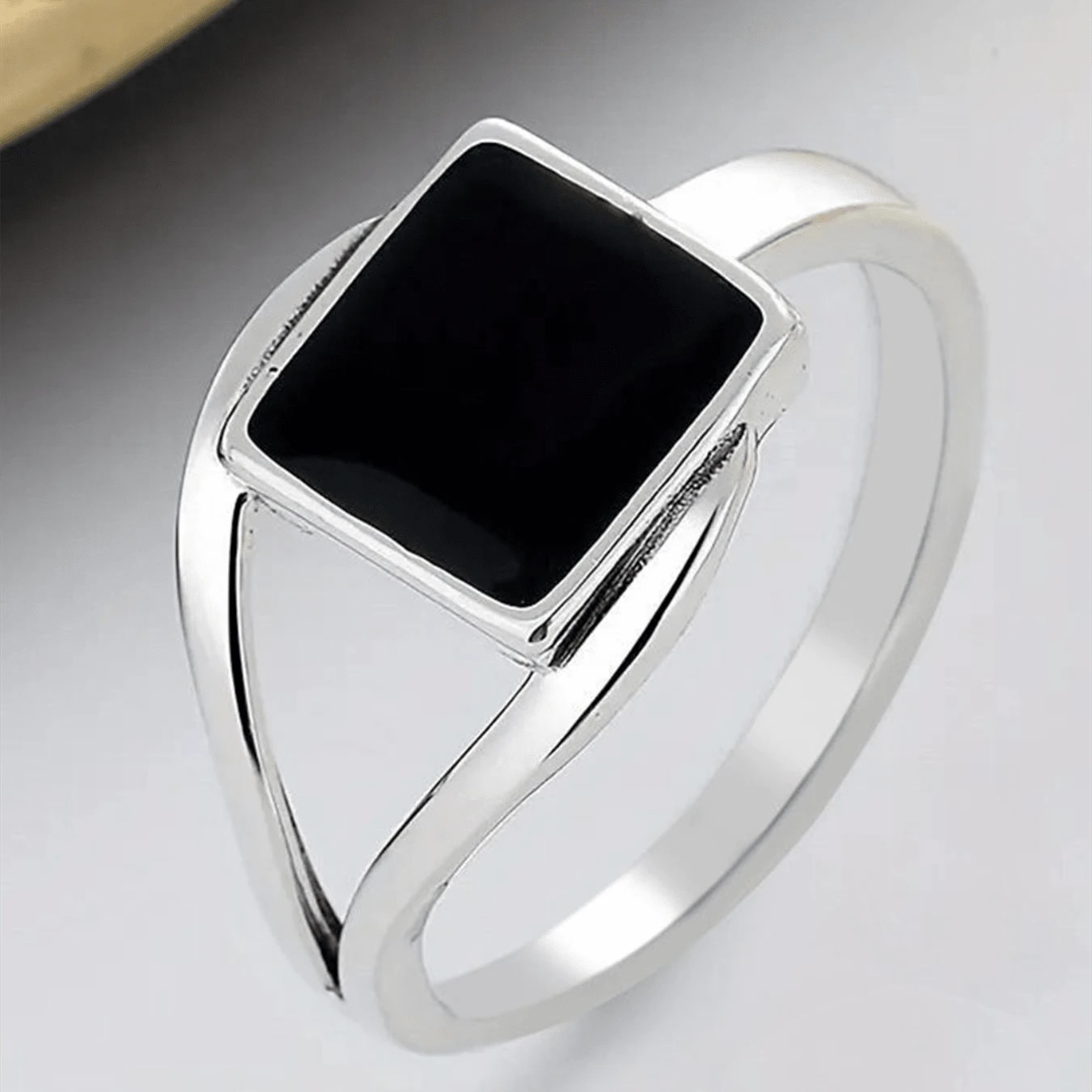 925 Sterling Silver Unique Black Square Design Ring, Suitable For Women And Men, For Holiday, Hip-Hop Party, And Daily Wear