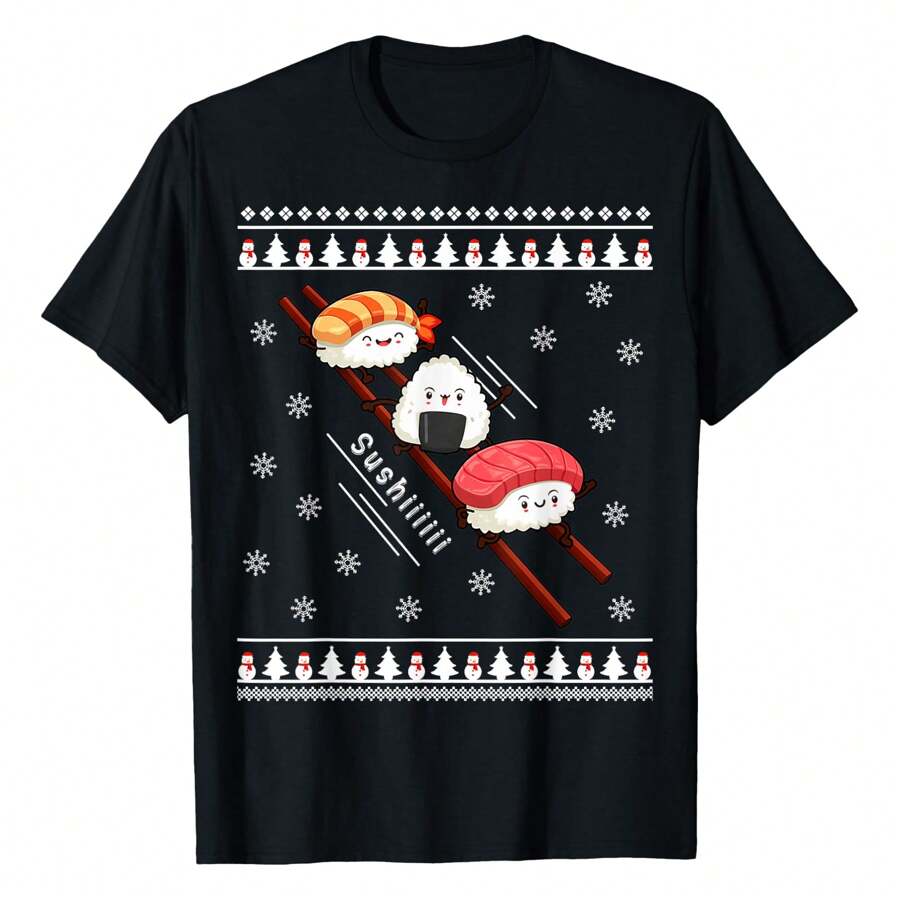 Sushi Christmas Festivities - A Holiday Roll Delight T-Shirt Versatile Women's T-Shirts