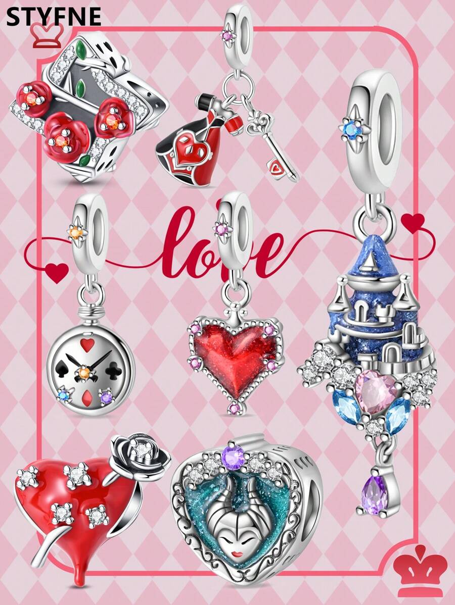 STYFNE 1 pieza Accesorios de vestir de la serie del Día de San Valentín con reina de corazones y picas, carta de póker de corazón, colgante de castillo azul de corazón para manualidades, pequeños regalos diarios para novias y mejores amigas