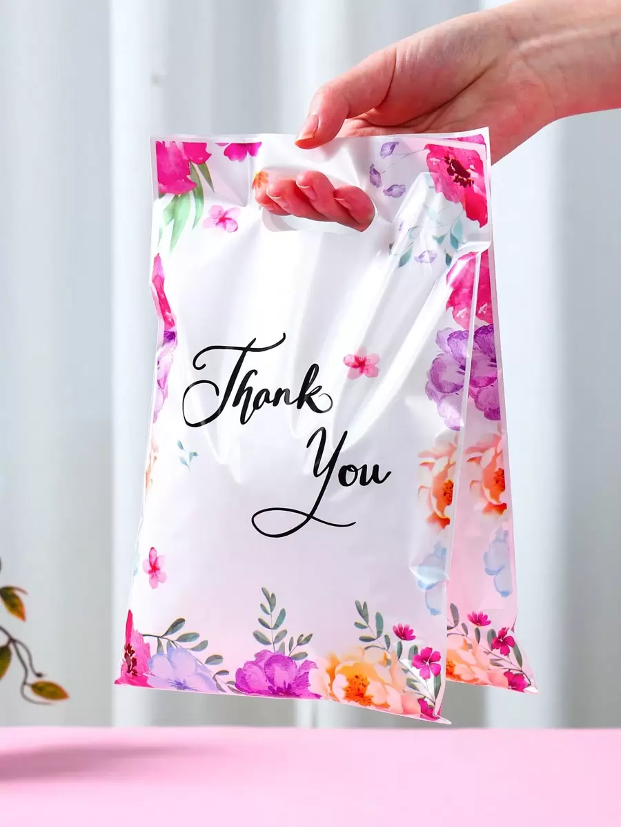 10/25/50pcs Flower Thank You Pattern Gift Bags, Flower Theme Birthday Babe Shower Party Family Friend Holiday Party Decoration Supplies, Wedding Bridal Shower Ladies' Birthday Party Thank You Gift Bags, Multi-Purpose Gift Wrapping Supplies