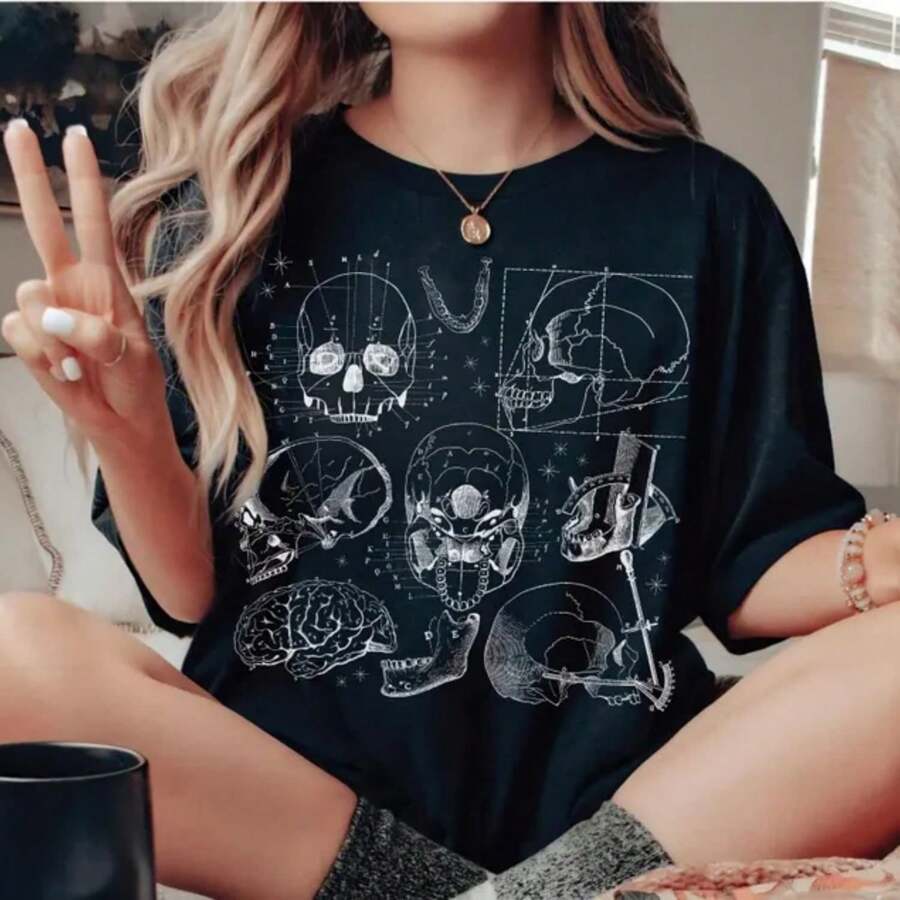 Dark Academia Craniometry Comfort Colors Shirt Vulture Culture Goblin Core Bones Anatomical Illustration Grunge Cottage Core Alt Clothing