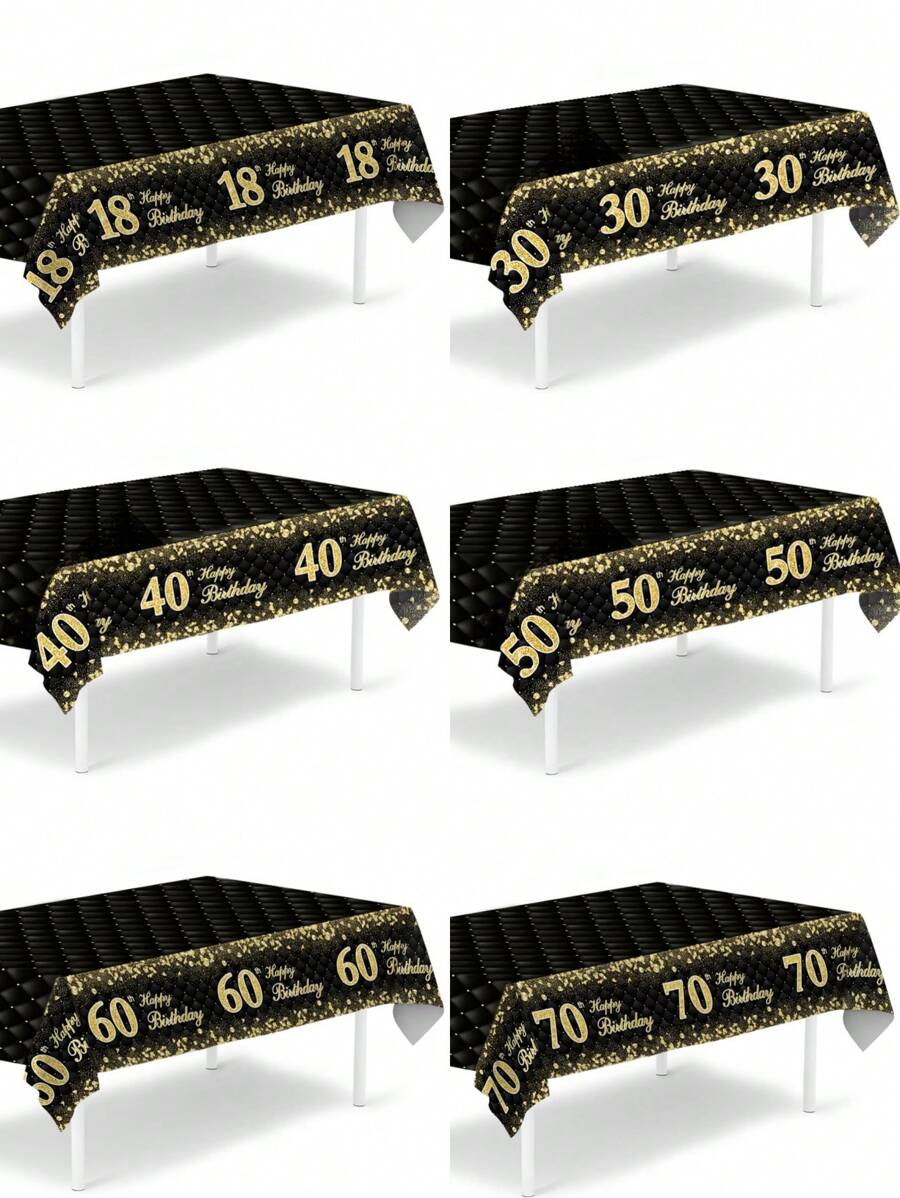 1 pieza Mantel rectangular descartable con decoración de oro fragmentado en negro y dorado para fiestas de cumpleaños 18, 30, 40, 50, 60 y 70 años. Perfecta decoración de mesa para fiestas de cumpleaños de hombres y mujeres, regalo y favor de fiesta.