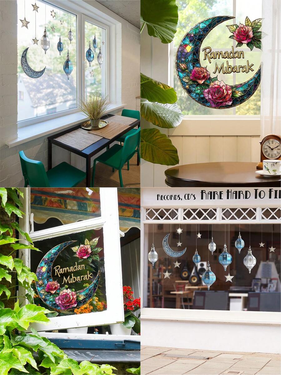 1pc/1set 2pcs Glass Baby Moon, Rose Lantern, Star Window Sticker, Double-Sided Visible Retro Nursery Decoration, Suitable For Glass Cabinet, Bedroom