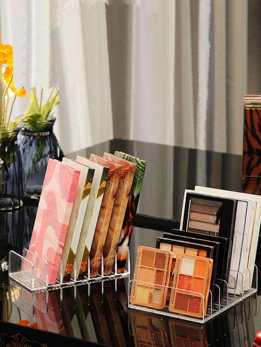 1pc Clear Acrylic Divided Eyeshadow Palette, Makeup Organizer Tray For Blush, Powder, Desktop Cosmetic Storage Rack With 7 Compartments For Phone, Remote Controllers In Bedroom/Dorm