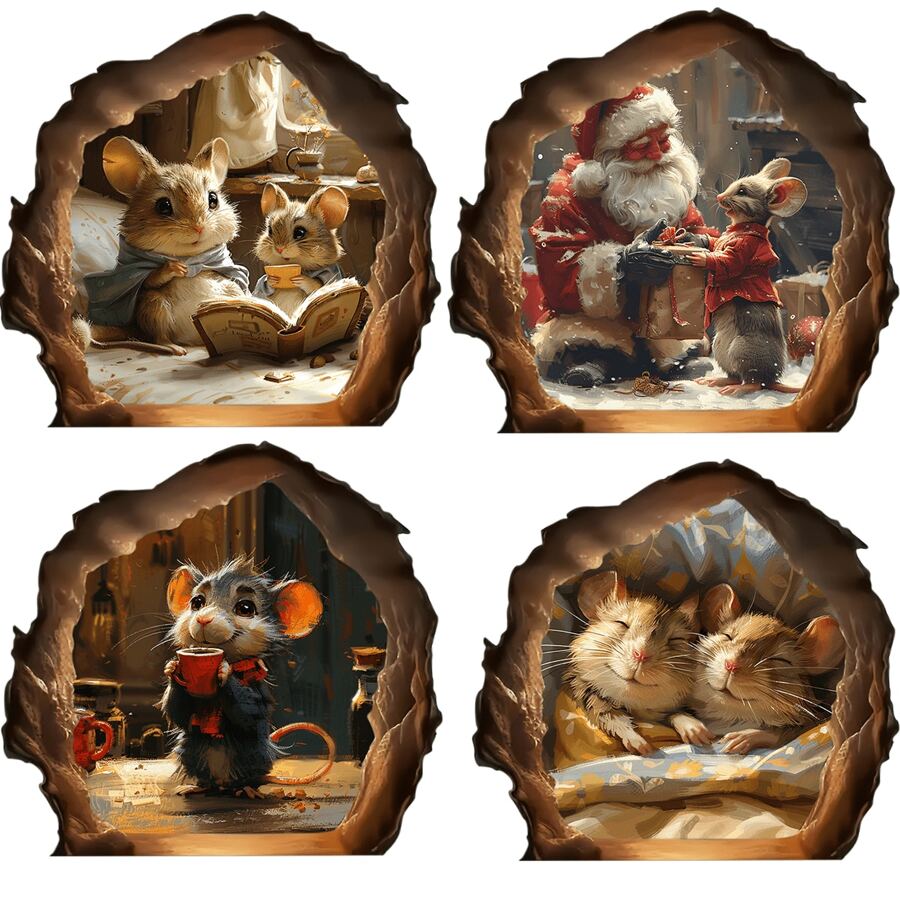 4pcs 3D Creative Mouse Hole Wall Stickers, 3.94inch, Colorful Creative Car Stickers, Notebook Decorative Stickers, Waterproof Cup Stickers, Wall Decoration Stickers, Cartoon Pattern Asymmetrical Shape, Glossy Surface, Suitable For Indoor And Item Decoration, Wall Decor Stickers