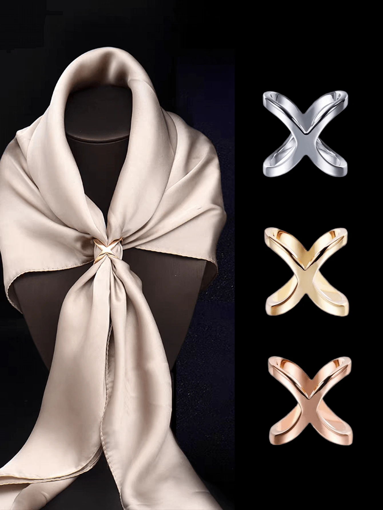 3 Peças Conjunto de Fivela de Lenço, Clipe de Camiseta, Redondo de Liga Metálica para Decoração de Roupas Femininas, Clipes de Camiseta Metálicos e Anéis para Fivelas de Lenços Femininos