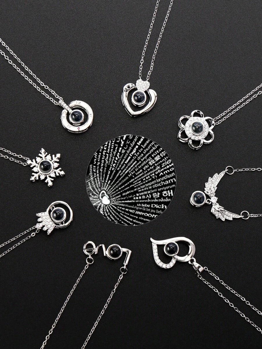 1 Stück Projektions-Halskette "Ich liebe dich in 100 Sprachen" Anhänger Schmuck für Liebhaber, Freundin, Paar, romantische, süße Accessoires, Muttertag, Valentinstag Geschenk (ohne Geschenkbox), Mama, Mutter, Muttertag, Geschenk