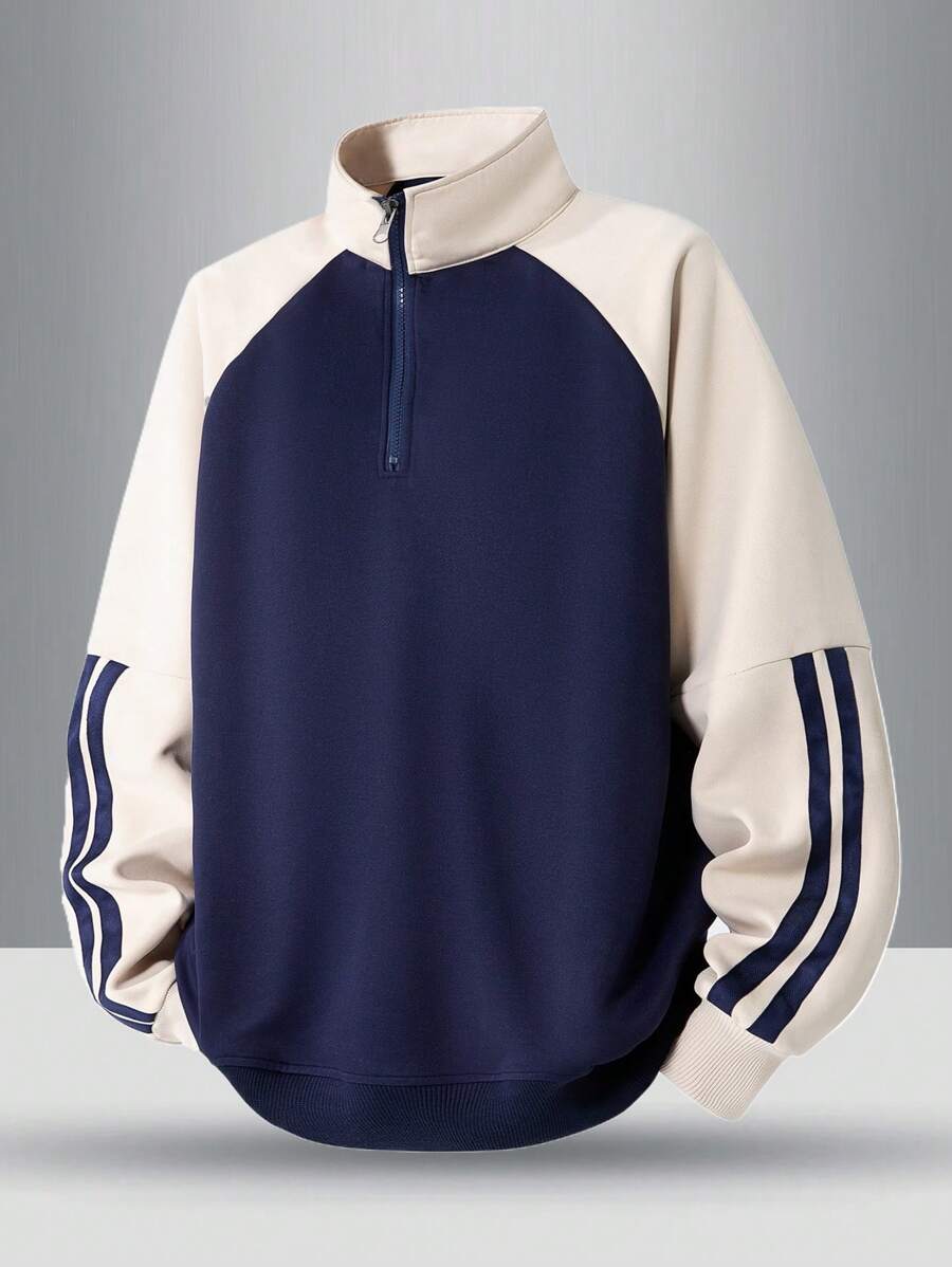 Moletom Casual da Moda com Manga Raglan e Listras, Lançamento Outono 2024 para Homens