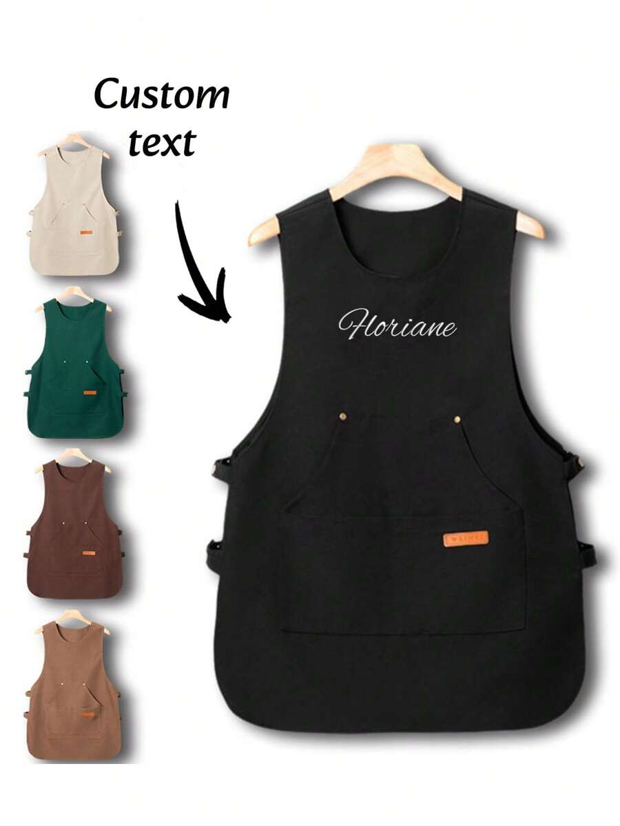 1 stuk gepersonaliseerd vest schort waterdicht en oliebestendig mode catering koffie supermarkt speciale werkkleding, schort voor keuken, thuis, schort vrouwen, vader vader cadeau, gepersonaliseerde cadeaus op maat