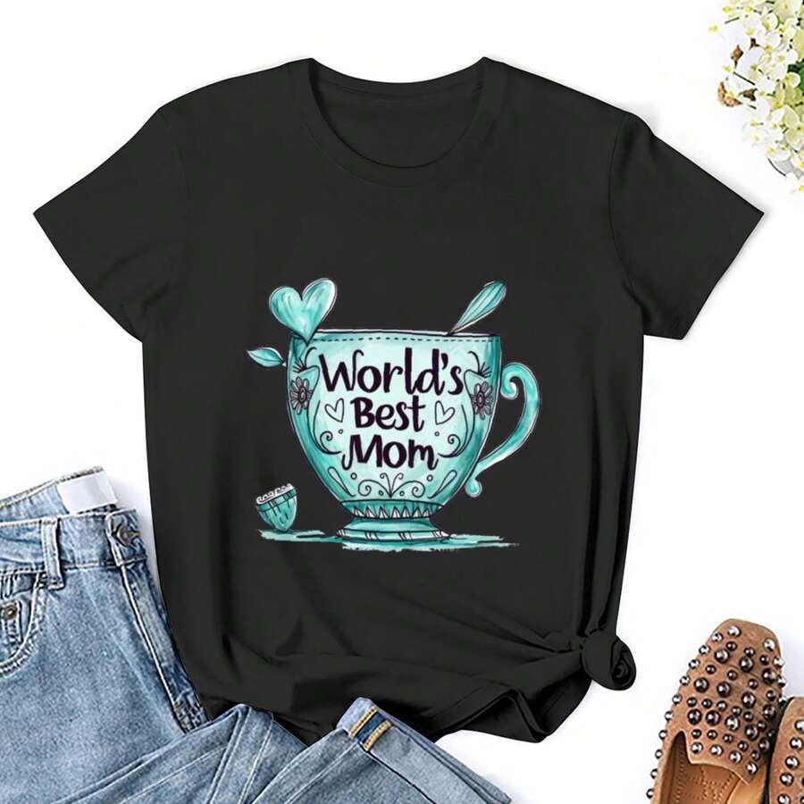 Women World's Best Mom T Shirts Shirt Short Sleeves T Shirt Casual T Shirts Novelty Shirt Graphic Tees Clothes Top