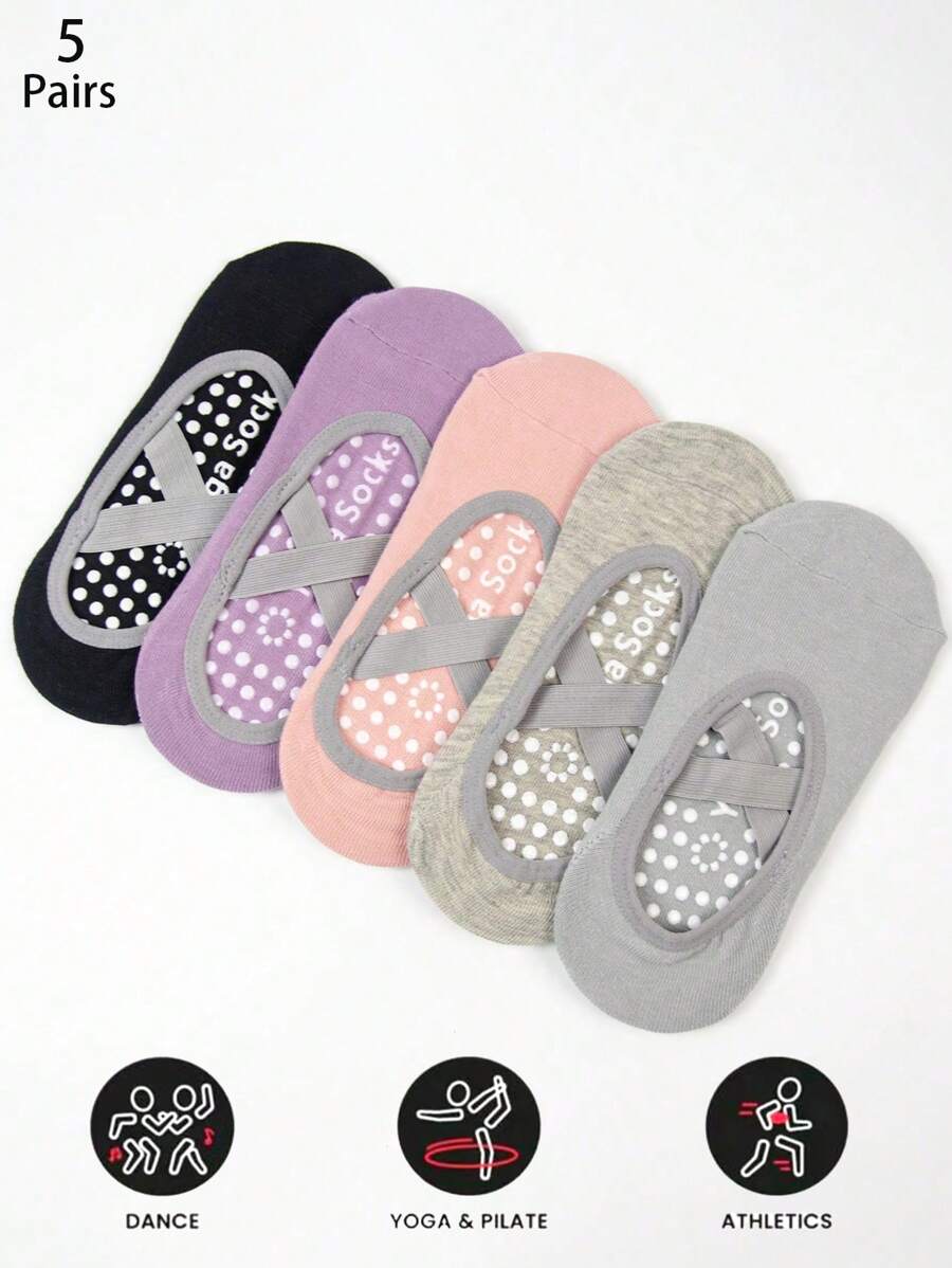 2/4/5 pares de calcetines tipo tripulación con agarre acolchado antideslizante para mujeres, aptos para Pilates, yoga, gimnasia, baile y entrenamiento deportivo
