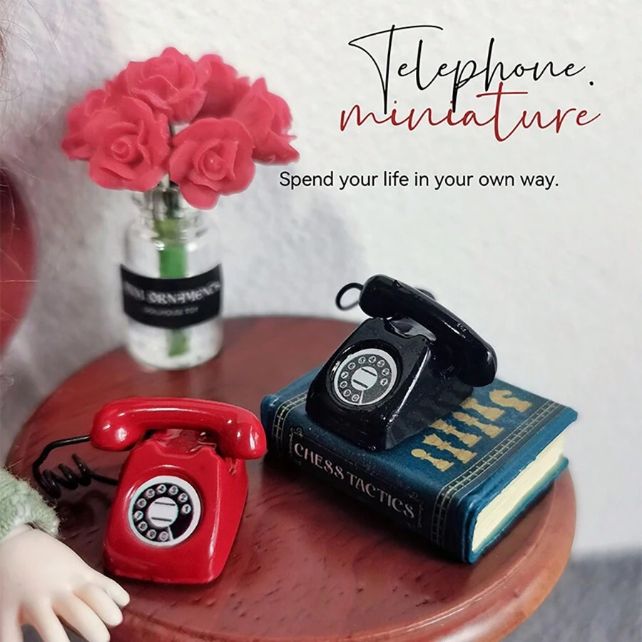 1pc 1:12 Scale Dollhouse Accessories, Mini Telephone Model For Miniature Food Toys, Diorama Scenery, Creative Decor, Toy Model, Terrarium DIY, Alloy Ornament, Christmas/New Year Gift