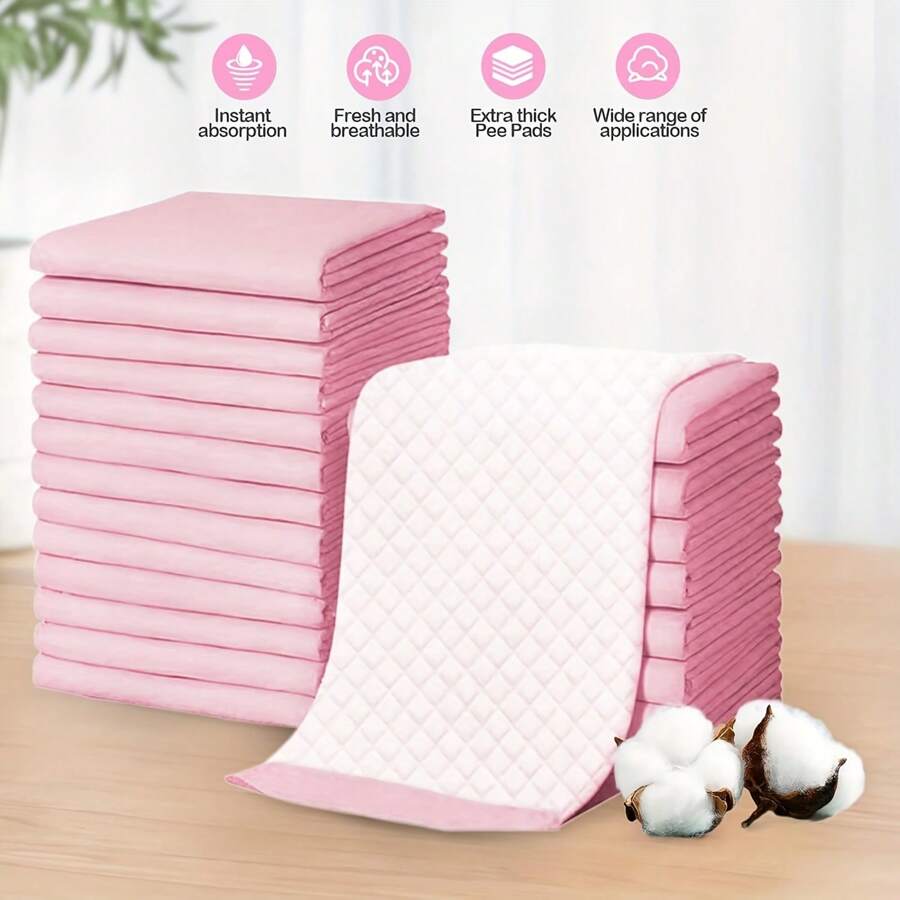 Almohadillas absorbentes desechables rosas para entrenamiento de mascotas, extra gruesas, 100 piezas, impermeables, de material tejido, de secado rápido, reutilizables, para entrenamiento en casa y viajes, material absorbente de desechos de mascotas.