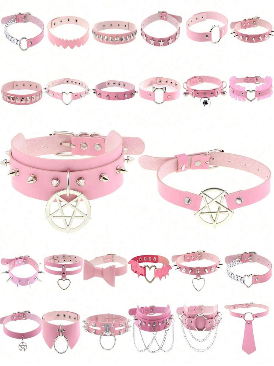 1 Peça Gargantilha Punk Goth com Rebite, Série Temática Rosa Fofa e Sexy Adequada para Uso Diário/Festa para Mulheres, Presente Criativo para Natal, Dia dos Namorados, Carnaval