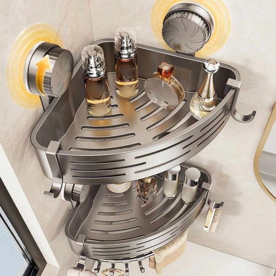 1 Piece Bathroom Storage Patch/Suction Cup Triangle Storage Rack Toilet Supplies Storage Punch-Free Wall-Mounted Bathroom Rack