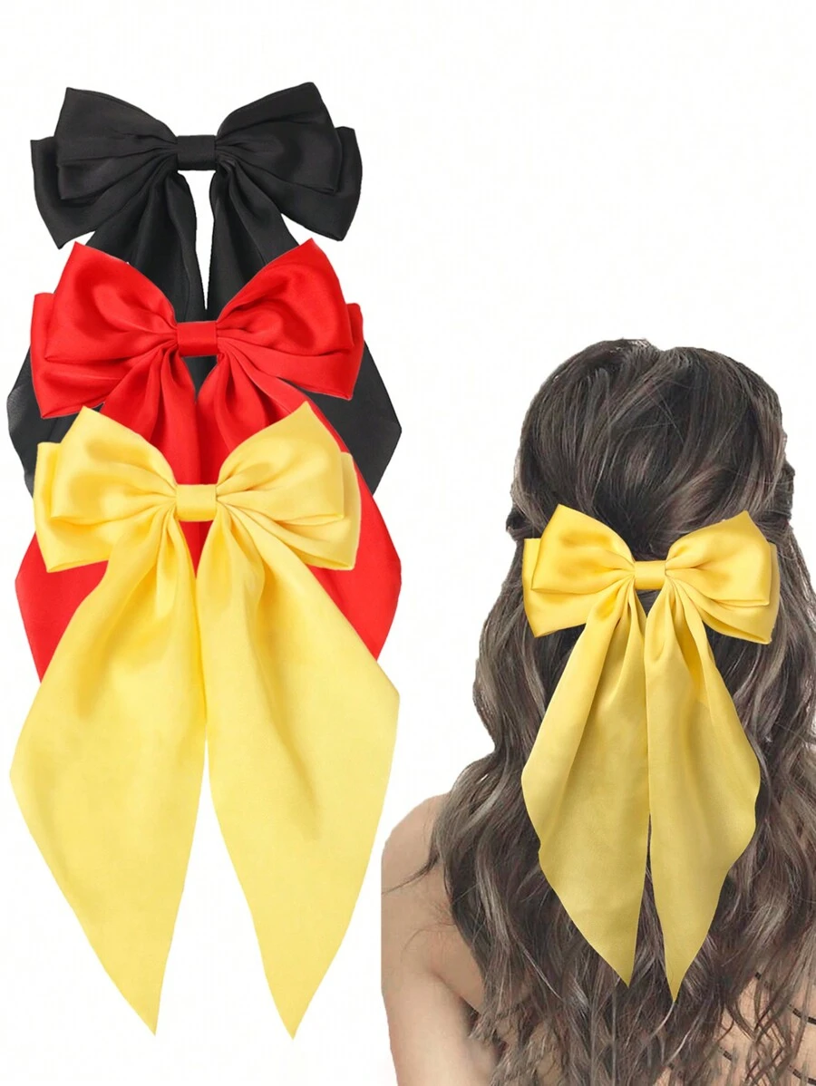 3pcs Set Satin Multi-Color Valentine's Bow Hairpins, Butterfly Decoration, Casual & Elegant Party, Polyester, Suitable For All Seasons Valentines