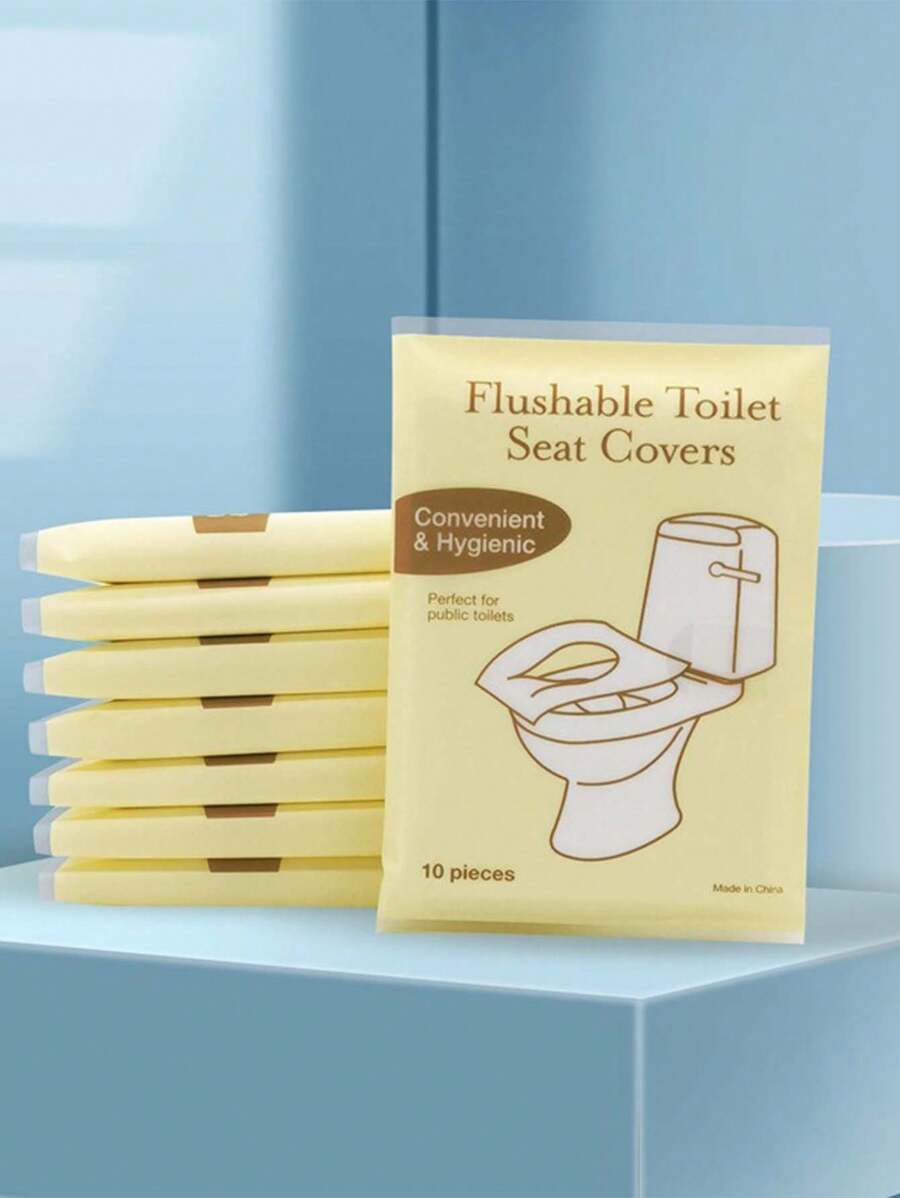 100 pièces Siège de toilette jetable, siège de toilette en papier biodégradable, accessoire de voyage essentiel, siège de toilette en papier soluble pour avions, voyages, toilettes publiques et camping. Se désintègre rapidement, léger et hygiénique. Décoration de salle de bain, décoration d'automne