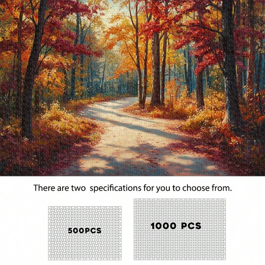 Mélodie d'automne dans la forêt : la lumière du soleil sur le chemin d'automne coloré, Puzzle en bois de 500/1000 pièces - Défilement artistique vibrant, un choix idéal pour les passionnés de puzzles en bois, la décoration des fêtes et les cadeaux