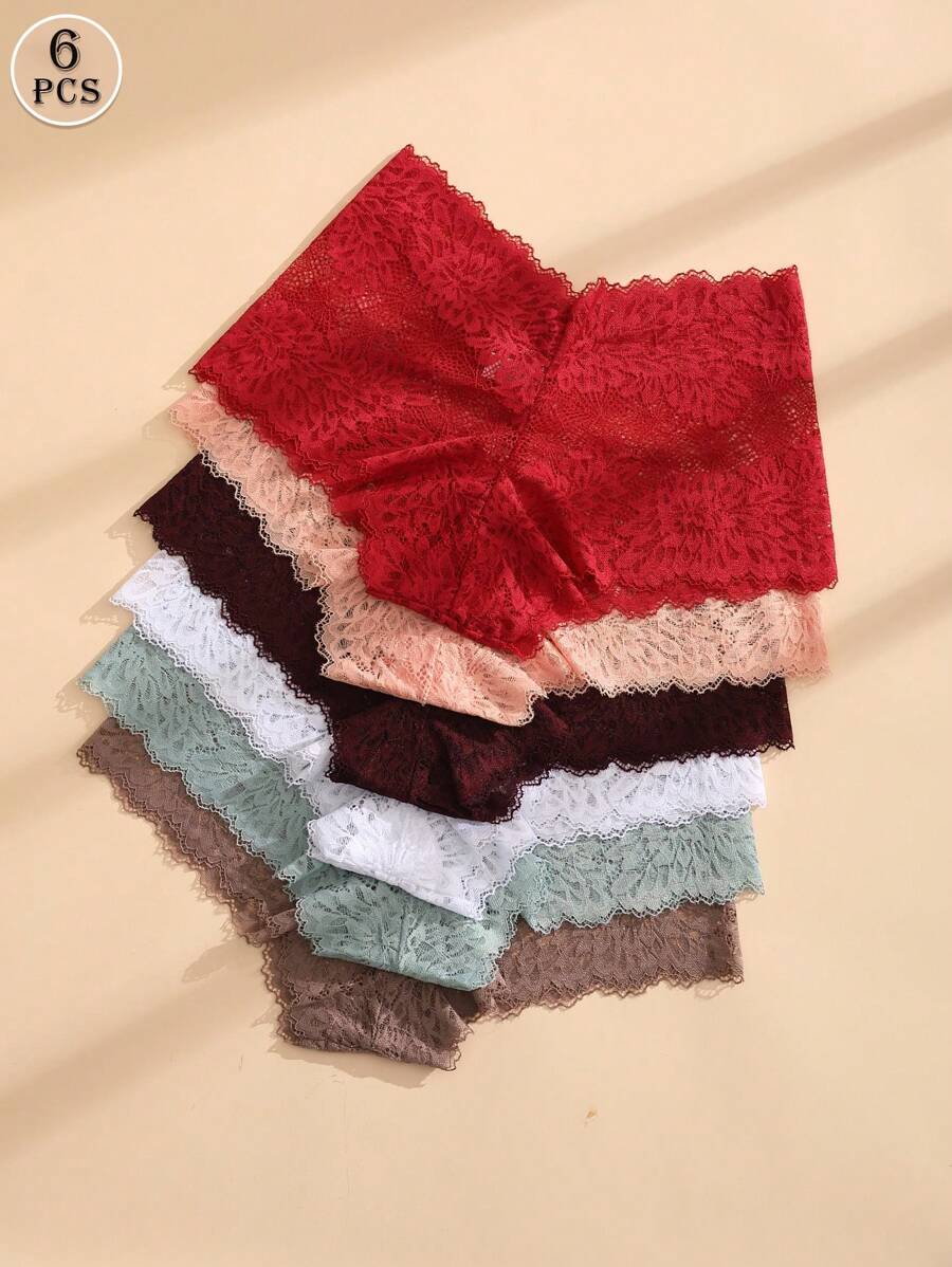6 piezas de bragas y panties de mujer sexy, sin costuras, de encaje, tipo shorts, ropa interior, lencería