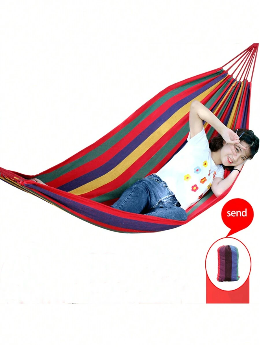 1pc-260CM Thick Canvas Hammock, Outdoor, Home, Travel, Camping Anti-Rollover Outdoor Single Hammock Swing