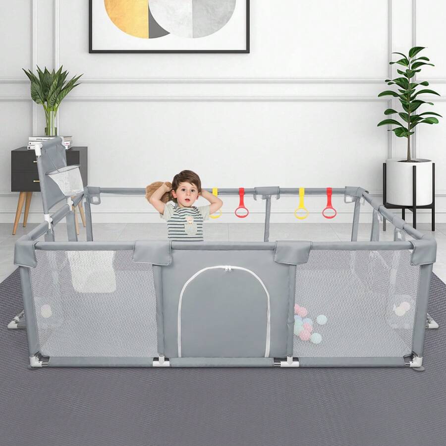 Parc Bébé Barrière pour bébé - Parc pour animaux, 180*120*66cm Enclos pour chien et chat (coin enveloppé) + 50 balles + 4 anneaux pour les mains + 4 ventouses
