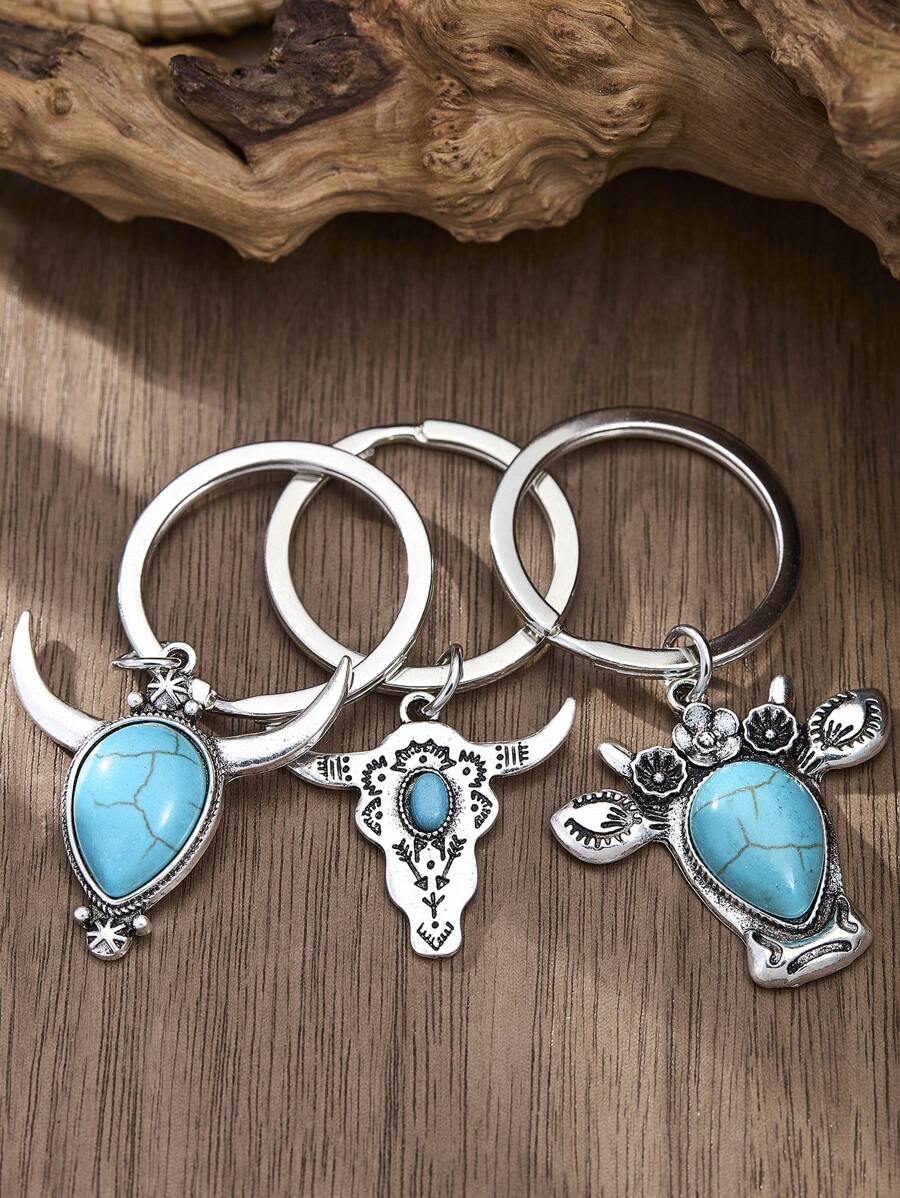 1pc Vintage Western Style Bull Head Metal Keychain, Suitable For Wallet, Backpack, Car Key Decoration, Unisex, Perfect Birthday, Valentine's Day, New Year Gift For Friends, Classmates, Ladies, Girls