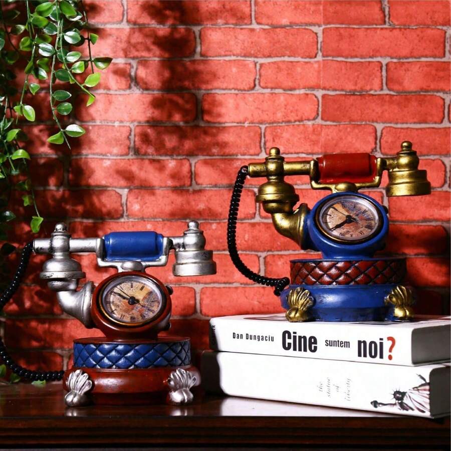 1pc-Vintage Telephone Ornament Desktop Counter Living Room Decoration Vintage Ornament Clock Ornament Vintage Telephone Shaped Piggy Bank