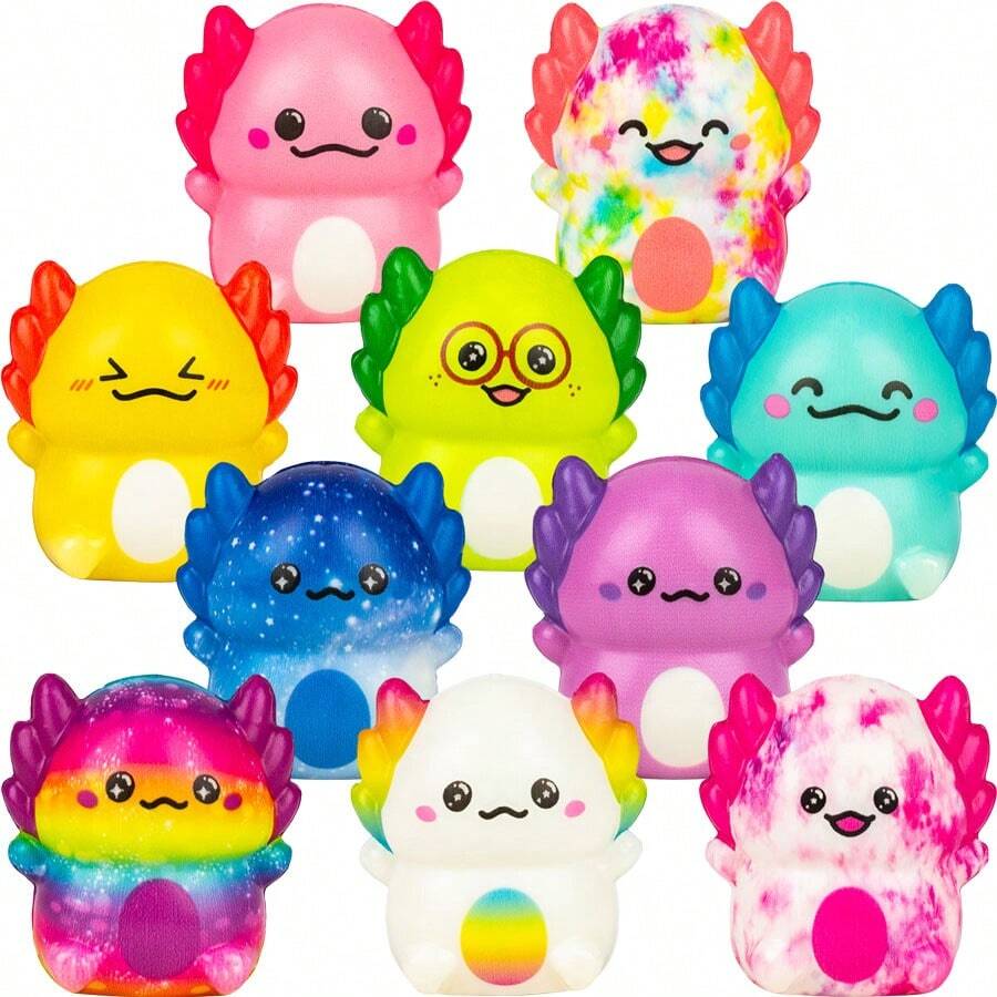 5PCS/10PCS/15PCS Mini Axolotl Squishy Toys Colorful Salamander Easter Party Favors Gifts Cute Squishies PU Toys Finger Squeezing Fidget Sensory Toys,Easter,Axolotl,Mini Toys