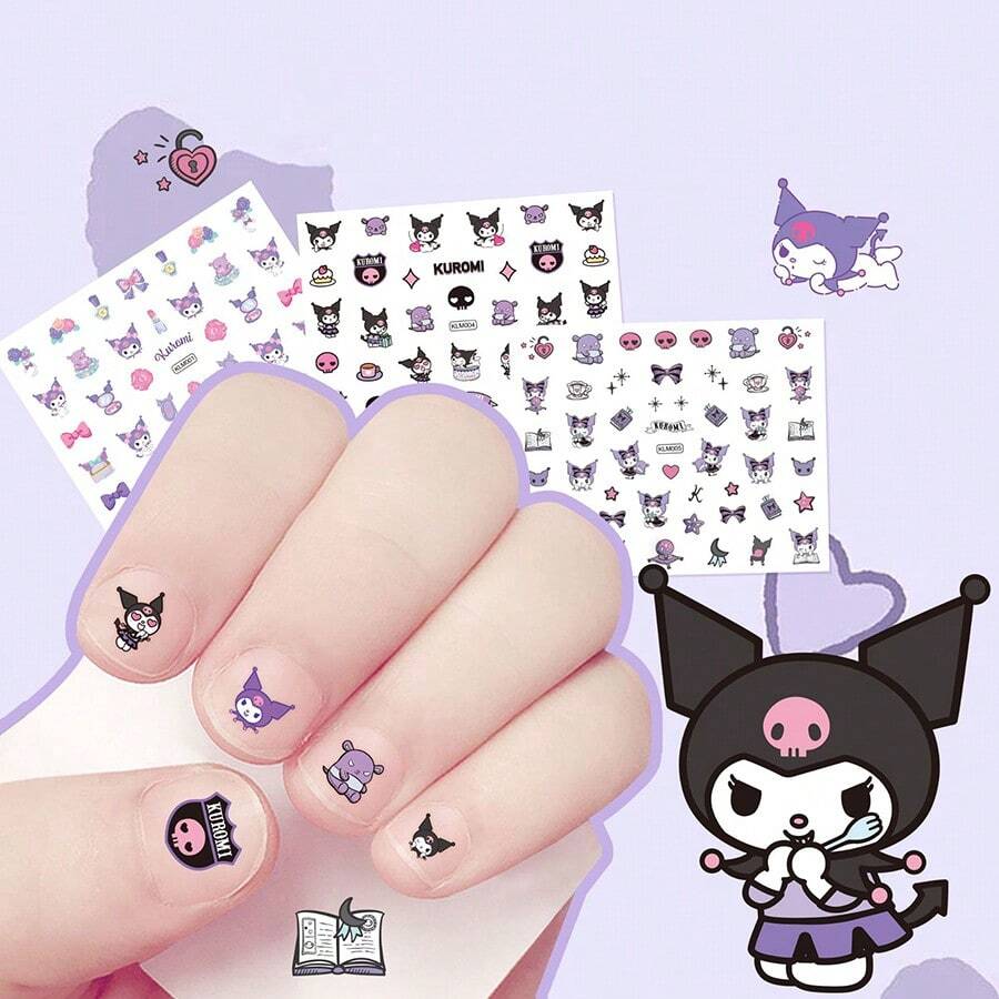 Sanrio 5 piezas de calcomanías de uñas de anime de Sanrio, calcomanías de arte de uñas de estilo de dibujos animados lindos, decoración de uñas de plástico autoadhesivo, con efecto luminoso, mate y forma asimétrica, de un solo uso - sin fragancia