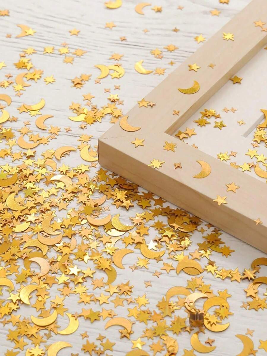 1 bolsa/15g Confeti con estrellas y lunas, confeti brillante, confeti metálico dorado y plateado, con estrellas, lunas, lentejuelas, para bodas, fiestas, regalos, decoración, manualidades, bricolaje
