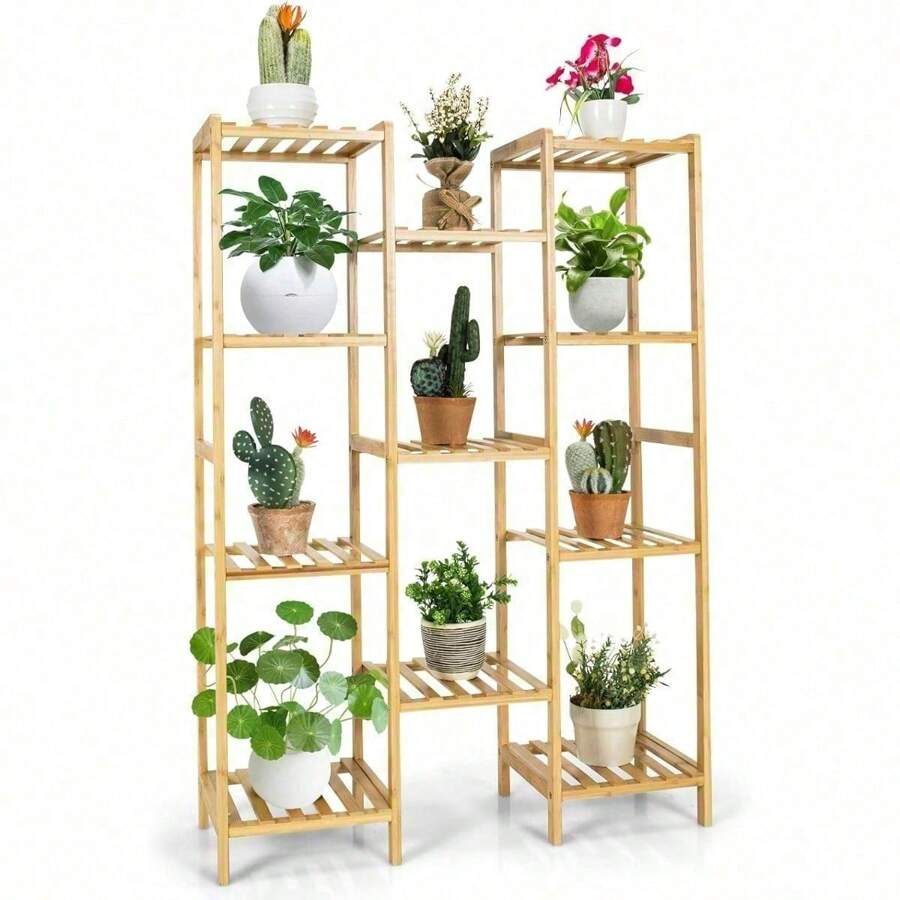 11 Tiers Bamboo Plant Stand For Indoor Plants Multiple, Plant Shelf Flower Pots Holder, Storage Organizer Rack Outdoor Plant Display Rack For Living Room Patio Balcony Garden (11-Tier)