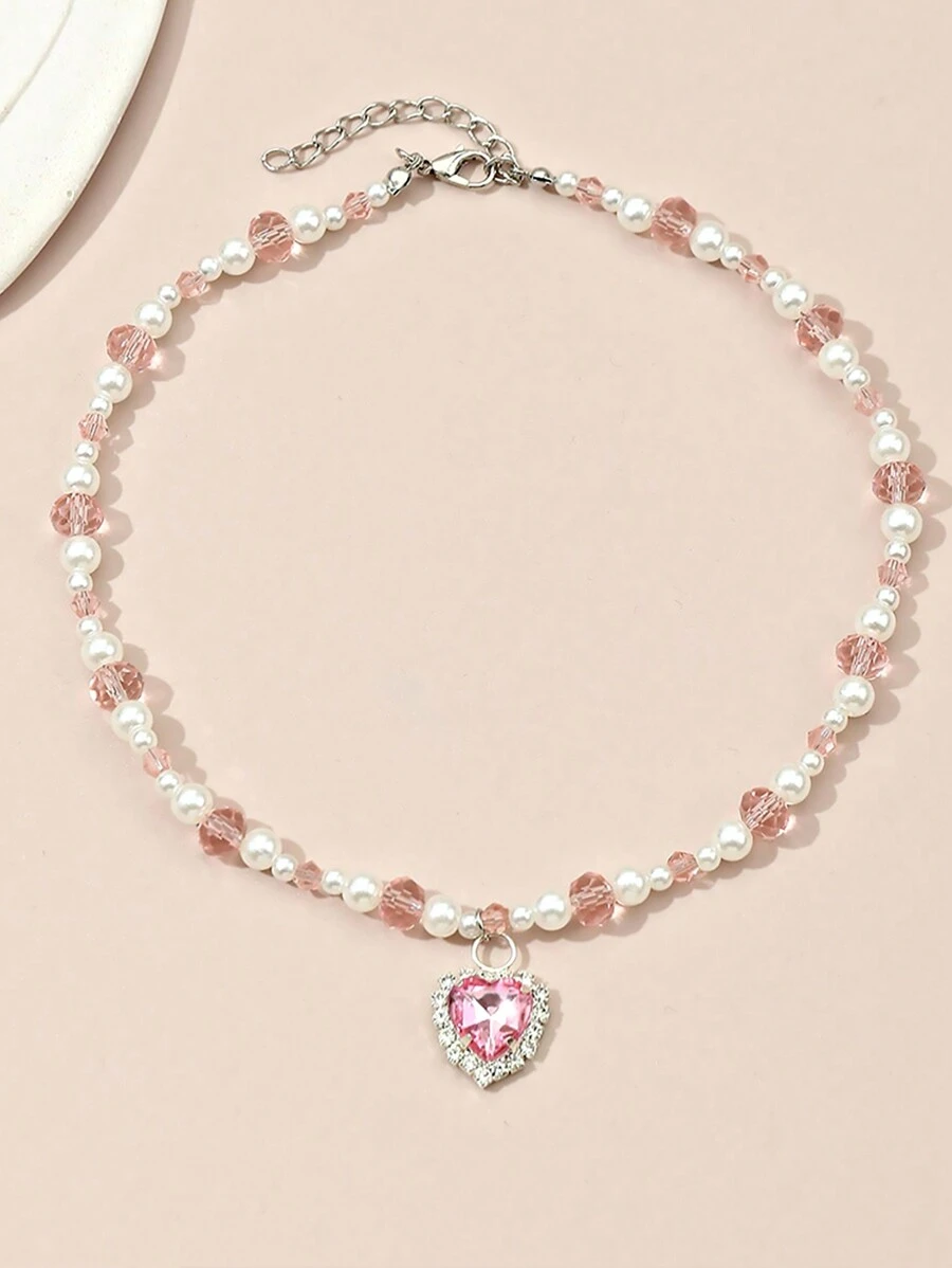 1st. Hartvormige kralenketting voor kinderen, uniek accessoire cadeau voor meisjes, Valentijnsdag, terug naar school