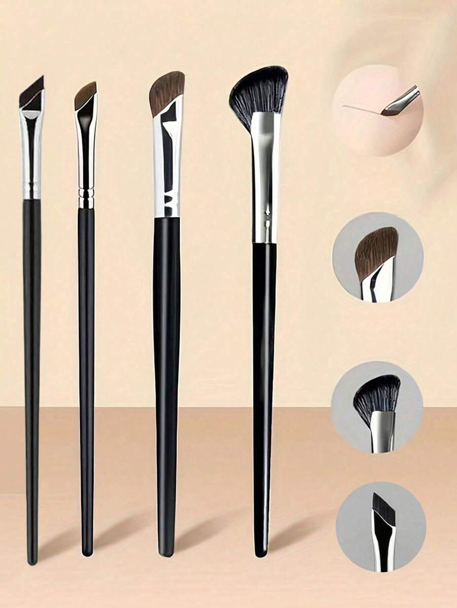4pcs Nose Contour Concealer Brush Set, Angled Contour Fan Brush, Ultra-Thin Nose Shadow & Eye Shadow Blending Brush, Soft Precise Makeup Tools