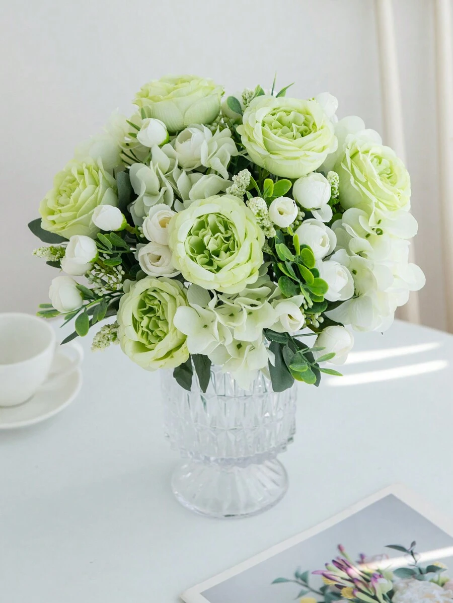 1 Stück künstliche Pfingstrosenblumen Seide Hortensie Bouquet Hochzeitsdekoration DIY Kranz Material, Brautstrauß, Handgelenk-Blume, Brustblume, Kopfschmuck Dekoration Accessoires, Hochzeitsauto Dekoration, Türbogen Dekoration, Zuhause, Esszimmer, Schlafzimmer, Vase Dekoration, Geburtstags Party Dekoration Material, Valentinstag und Neujahrsgeschenk, Valentinstag, Geschenk