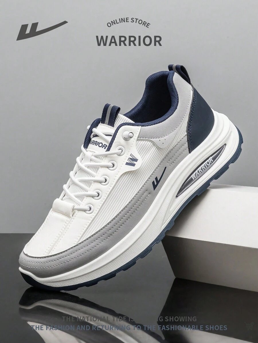 WARRIOR 1 Pair Men's Sports Style Front Lace-Up Mesh Casual Shoes, Non-Slip Soft Bottom Versatile Lightweight Breathable Color Blocking Low-Top Outdoor Sneakers