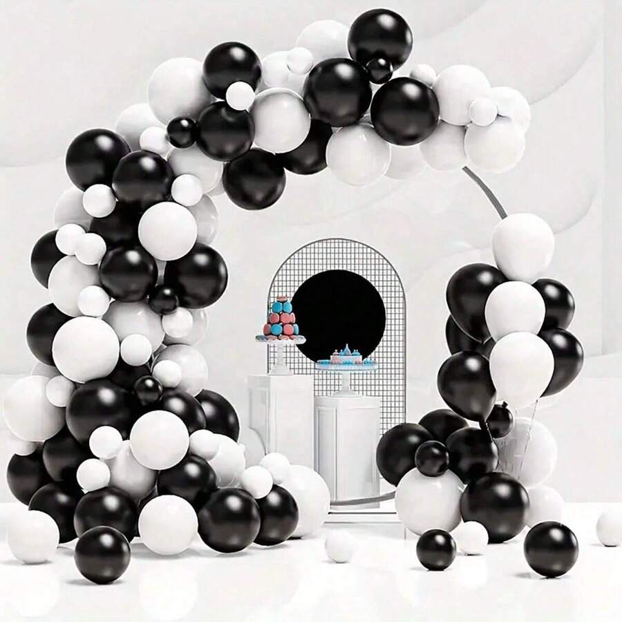 120pcs Black And White Latex Balloon Wreath Set, Suitable For Weddings, Valentine's Day, Birthdays, Pop Parties, Graduation Ceremonies, Family Gatherings, And Bachelor Parties